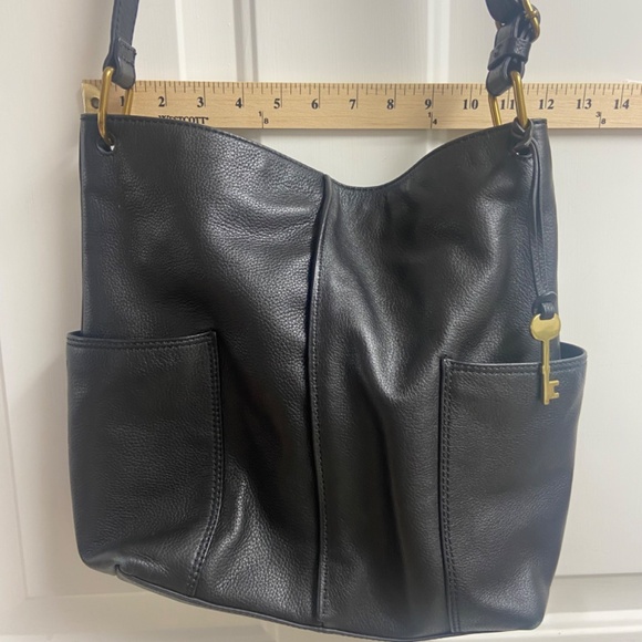 Fossil Crossbody Hobo Messenger Bag - Black Leather - Picture 4 of 14